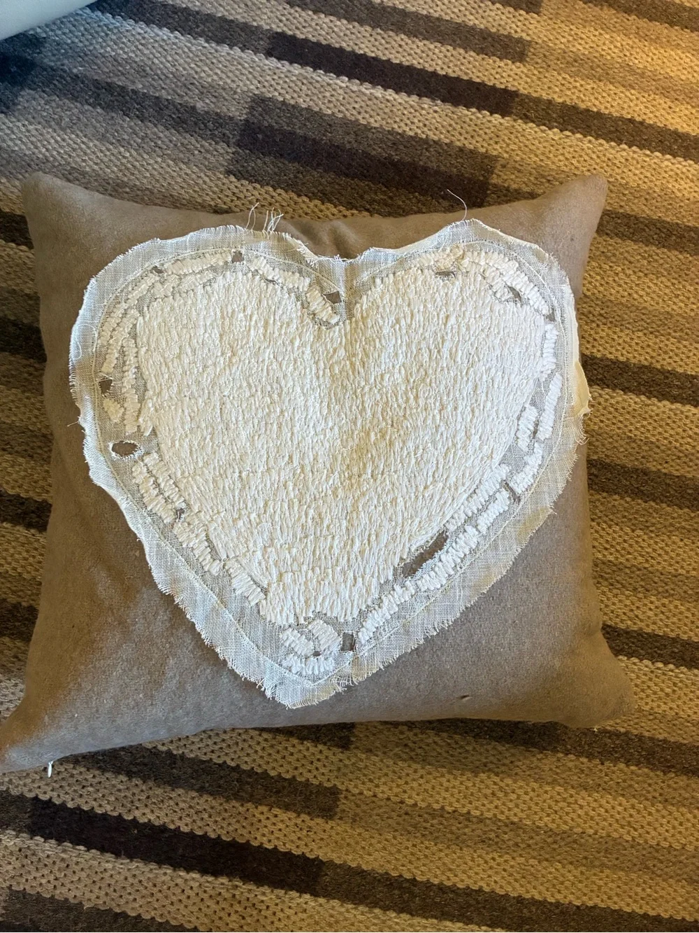 Pottery Barn Textured Heart Pillow Cover and Down Pillow Wool Blend 20X20 Beige